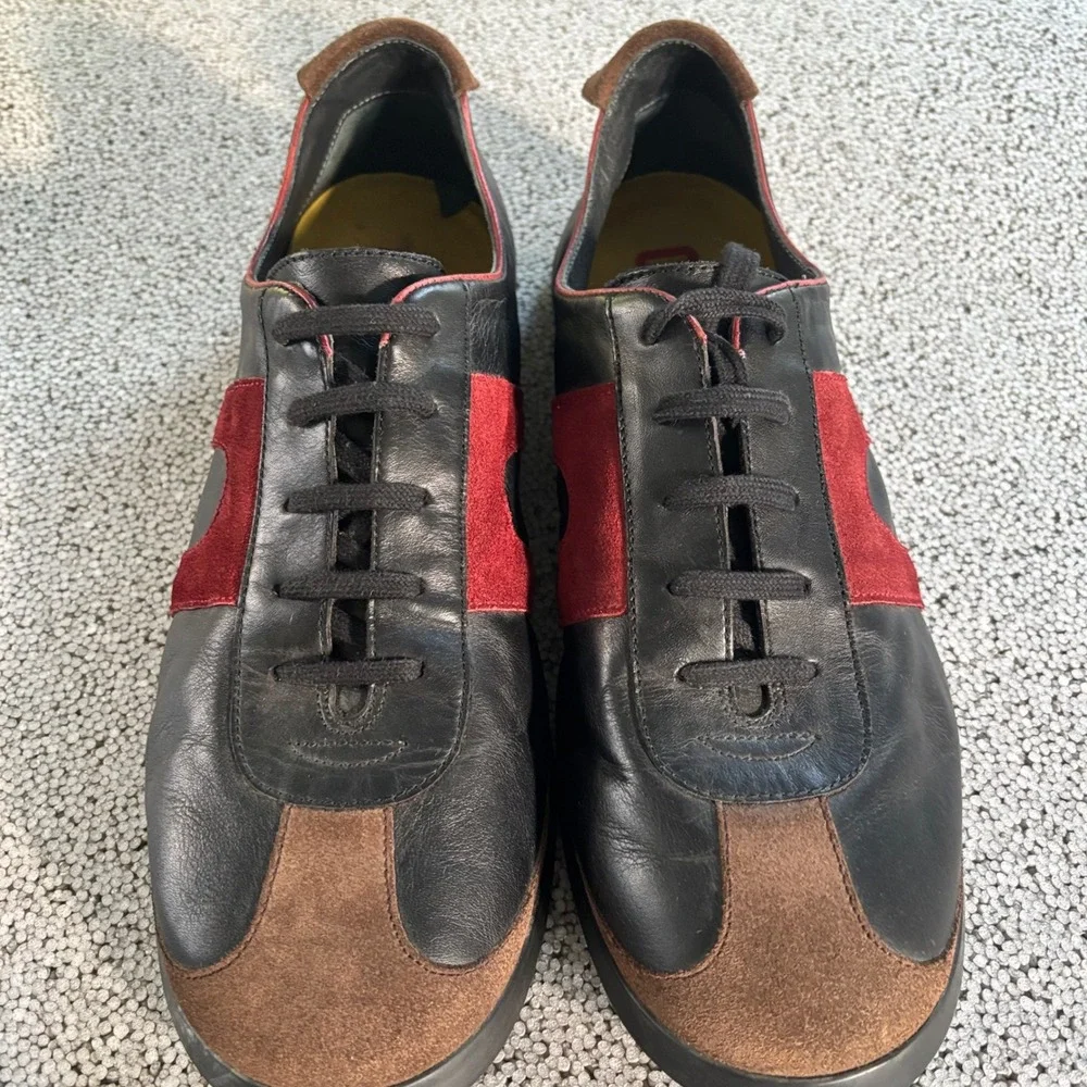 VTG Camper Sneakers Men 46 12 US Black Red Morocco Leather Suede Gorpcore Grunge